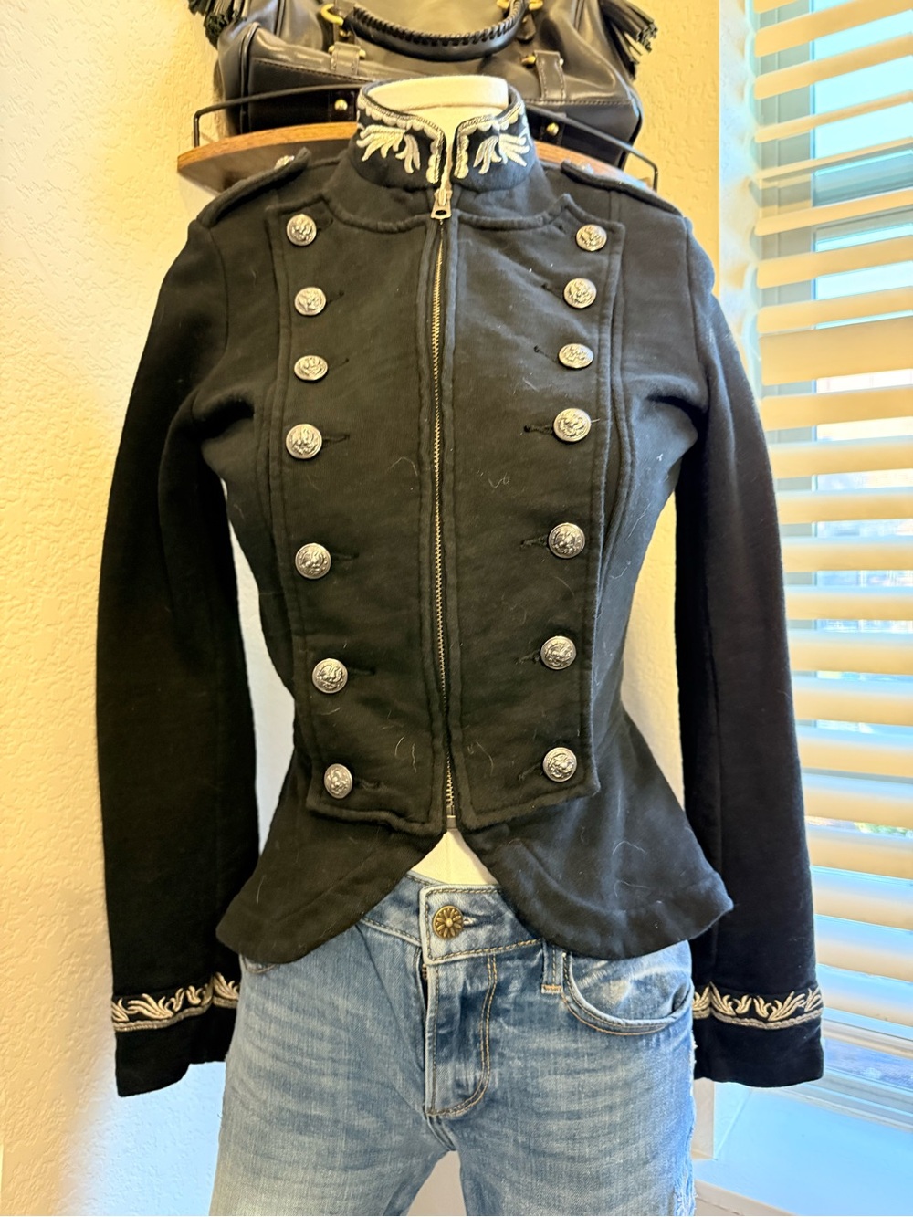 Ralph Lauren Black Military-Style Double-Breasted Peplum Jacket